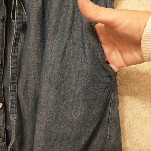 Express Faux Denim Off-Shoulder Ruffle Dress - Picture 5 of 12